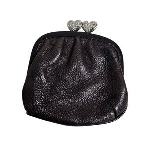 00s Brighton double-heart kisslock brown leather coin purse